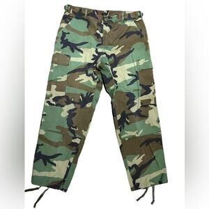 Genuine Military Camo Pants in a Medium Short Adjustable Waist and Tie Ankles